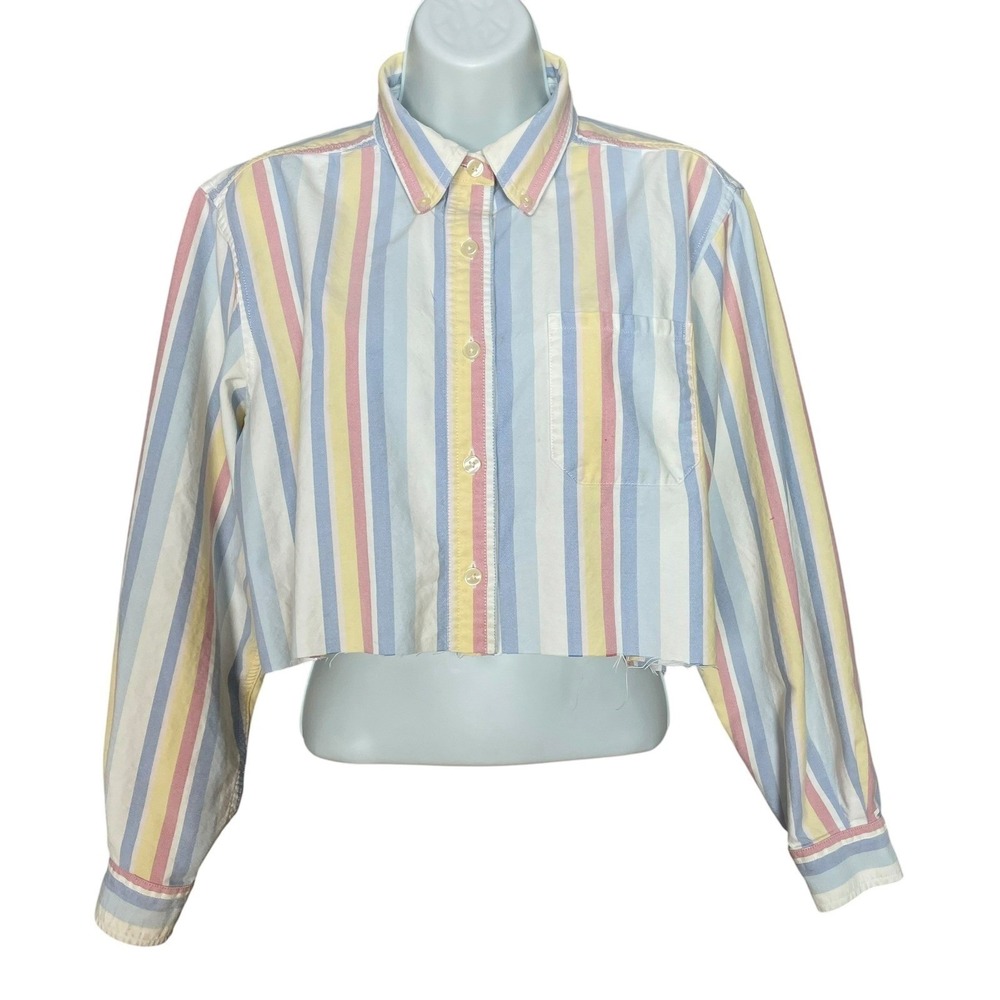 L.L. Bean Button-Up Shirt Pastel DIY Crop Top FLAWS Long Sleeve Cotton Women